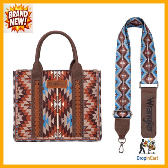 Boho Aztec Tote Bag Vegan Leather Adjustable Guitar Strap Zippered Compartments